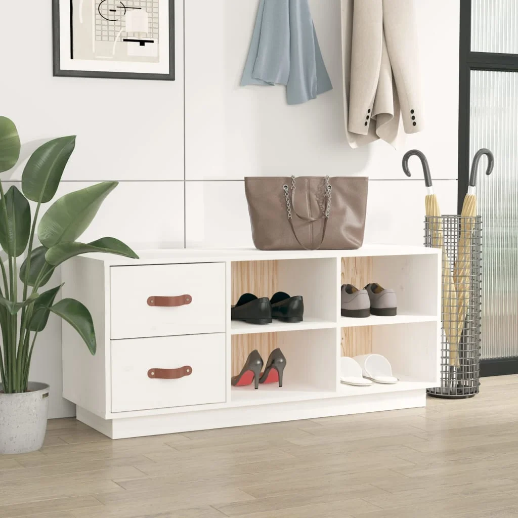 Lavica na topánky biela 100x34x45 cm masívna borovica