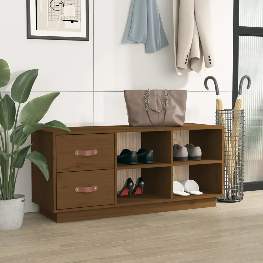 Lavica na topánky medovohnedá 100x34x45 cm masívna borovica