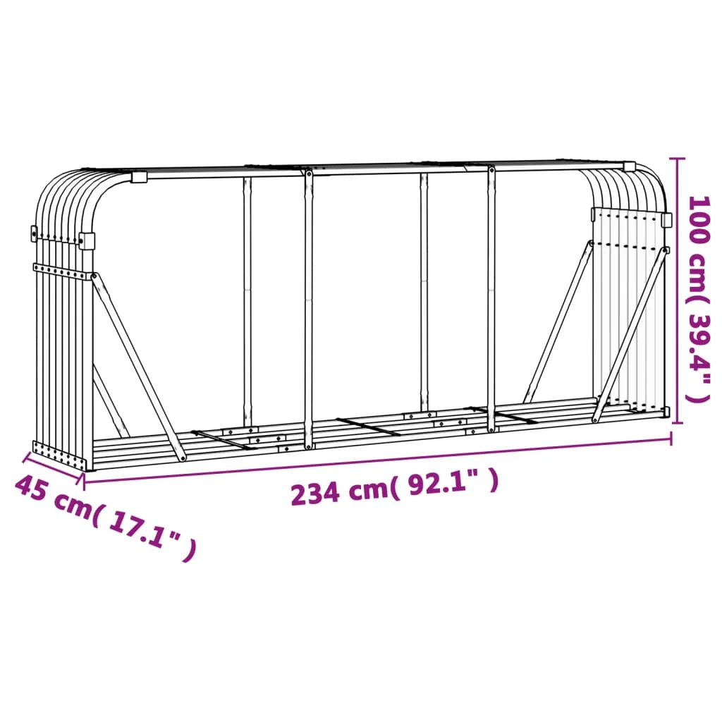 Držiak na polená drevený vzhľad 234x45x100 cm pozinkovaná oceľ