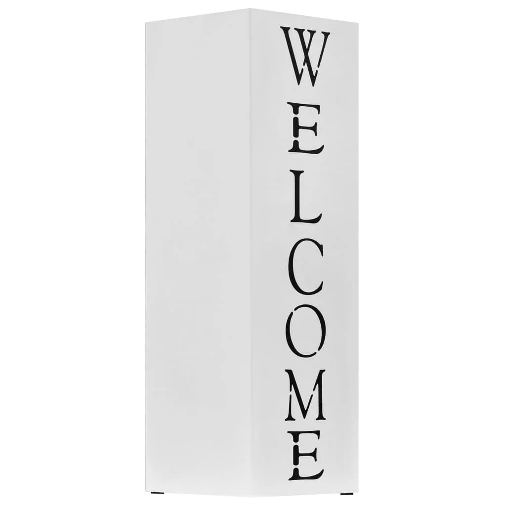 Stojan na dáždniky, nápis Welcome oceľový biely 