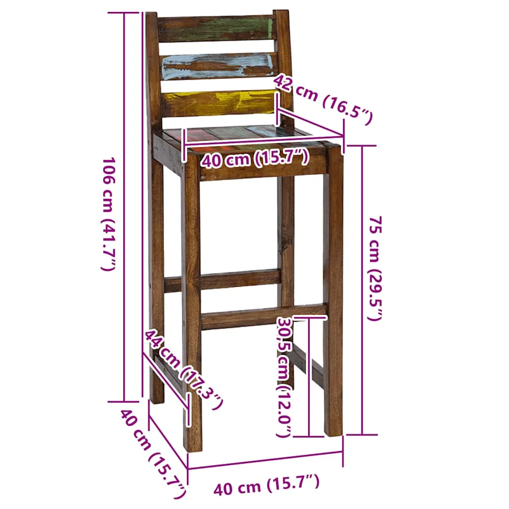 Barové stoličky 2 ks, recyklovaný masív