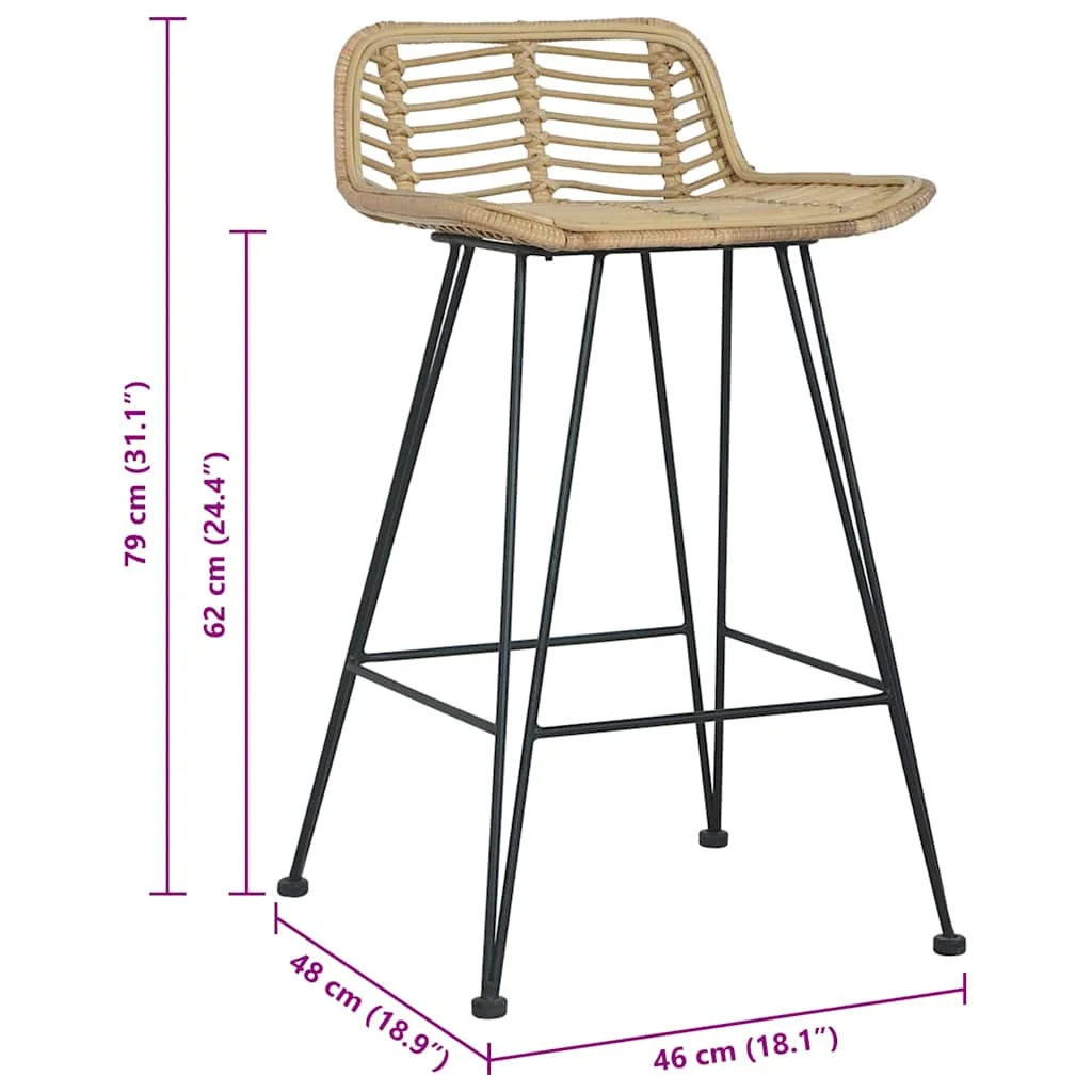 Barové stoličky 2 ks, prírodné, ratan