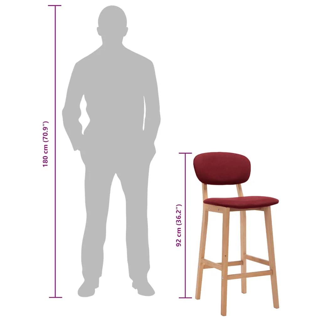 Barové stoličky 2 ks vínovo-červené látkové