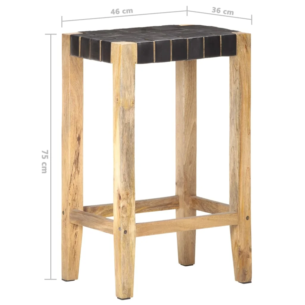 Barové stoličky 2 ks čierne pravá koža 75 cm