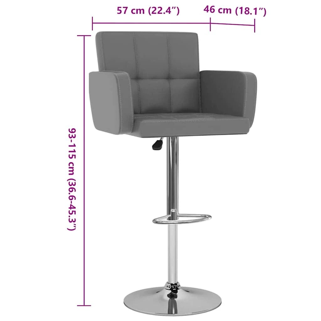 Barové stoličky 2 ks, sivé, umelá koža