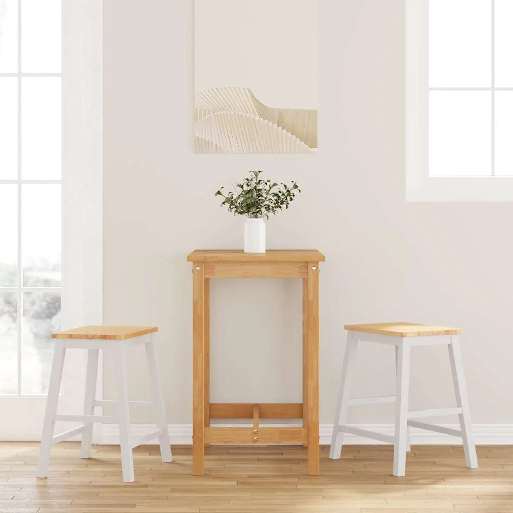 barové stoličky 2 ks Biela masívna drevená guma