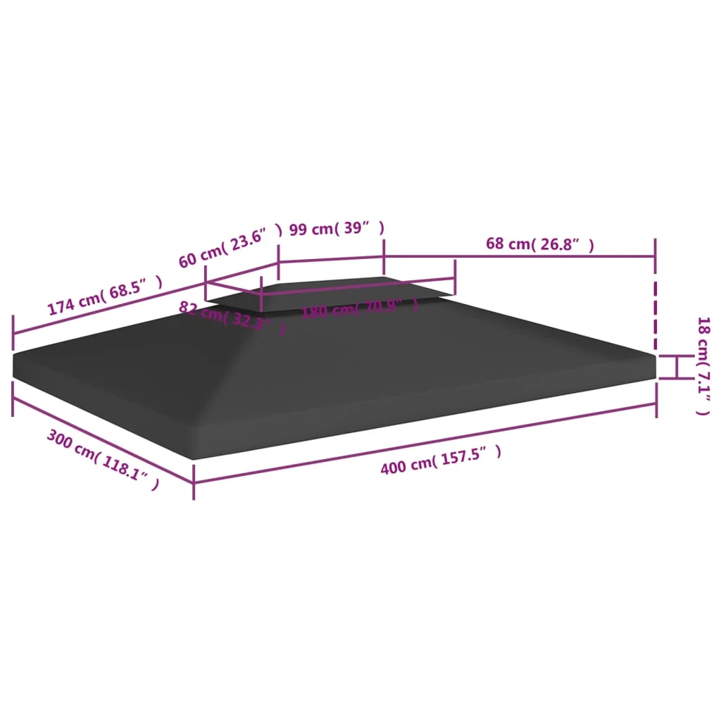 Dvojitá strieška na altánok 310 g/m², 4x3 m, čierna