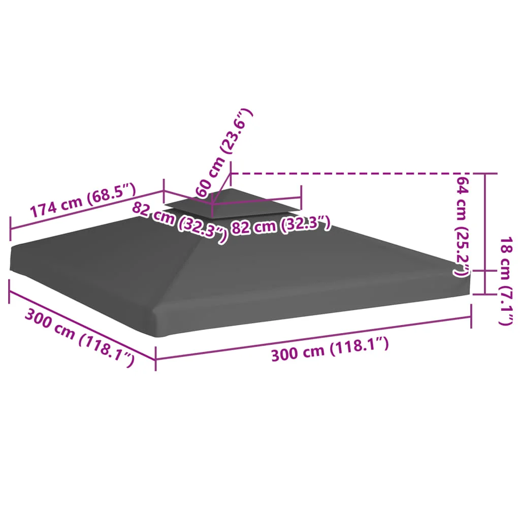Dvojitá strieška na altánok 310 g/m², 3x3 m, sivohnedá
