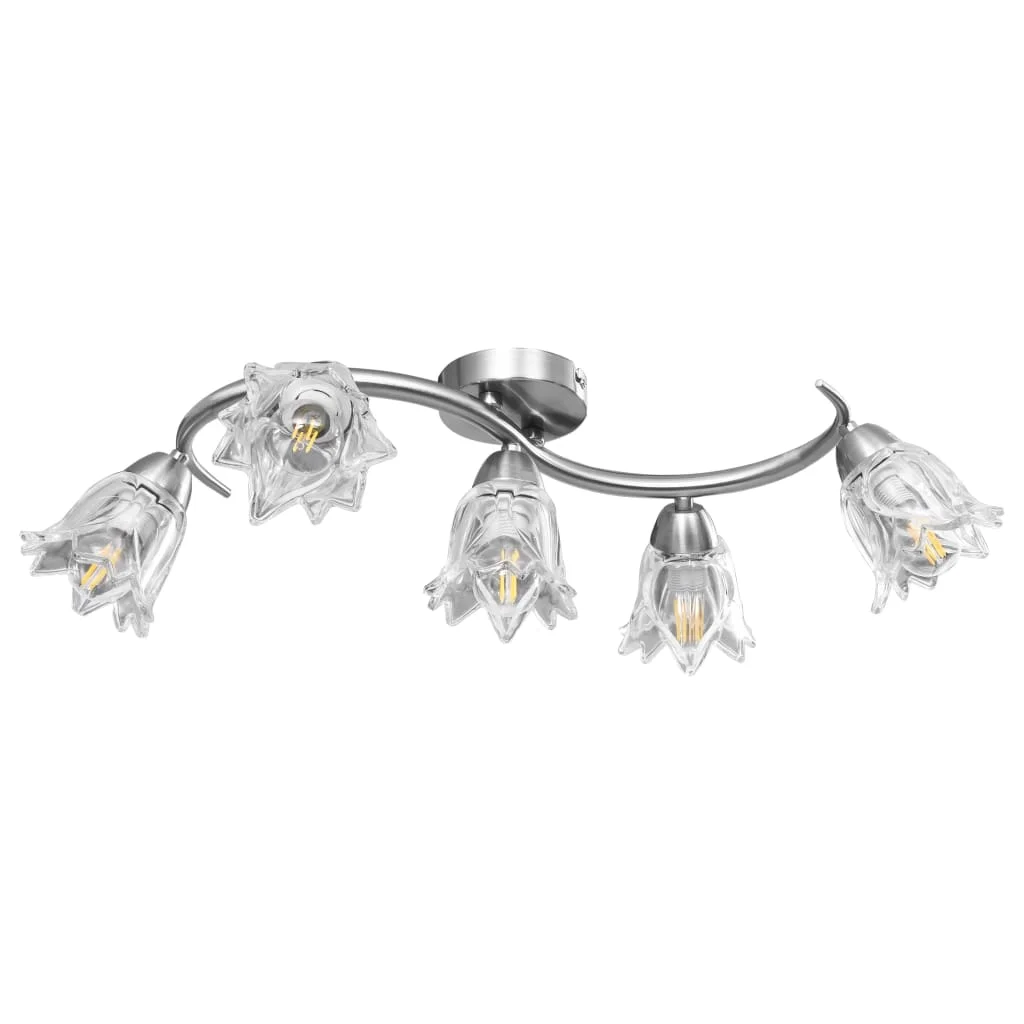 Stropná lampa s priesvitnými sklenenými tienidlami na 5 žiaroviek E14 tulipán