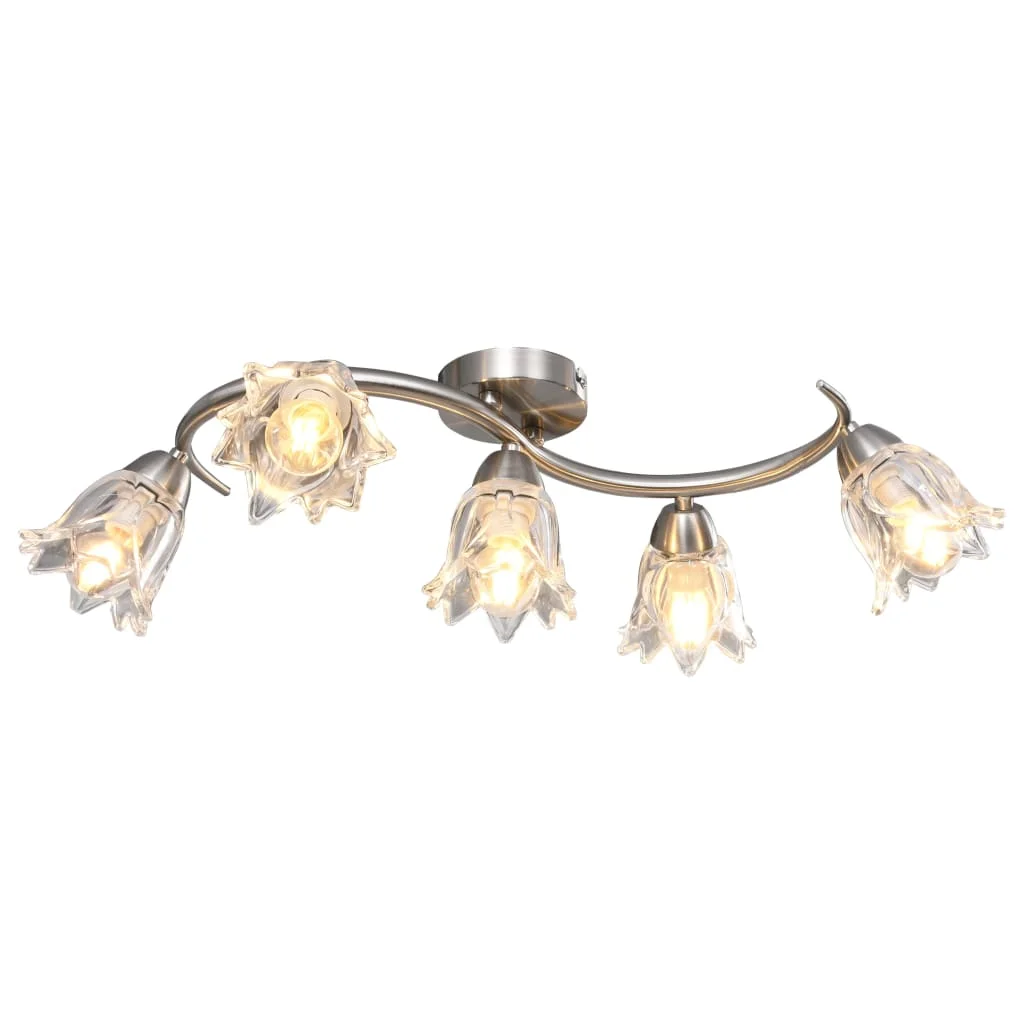 Stropná lampa s priesvitnými sklenenými tienidlami na 5 žiaroviek E14 tulipán