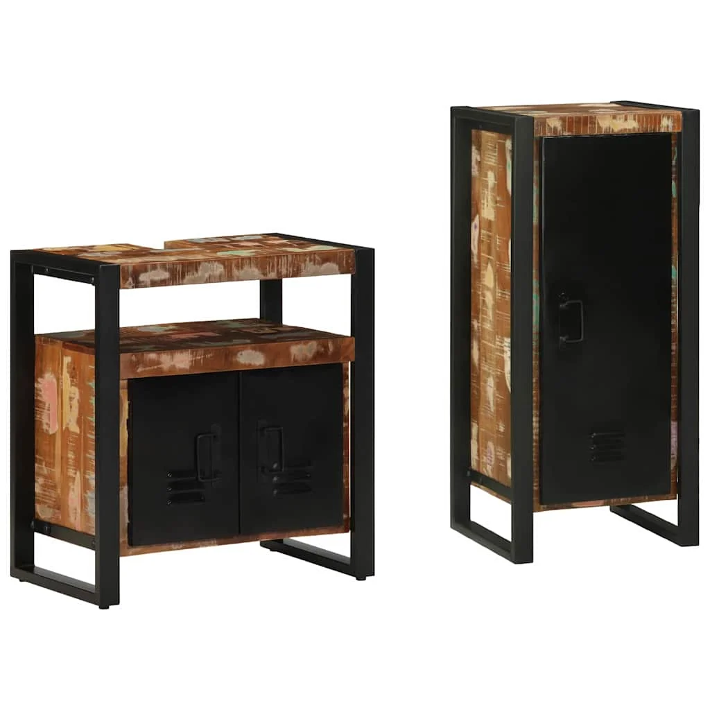 Sada kúpeľňového nábytku s dverami 2 pcs Masívne obnovené drevo
