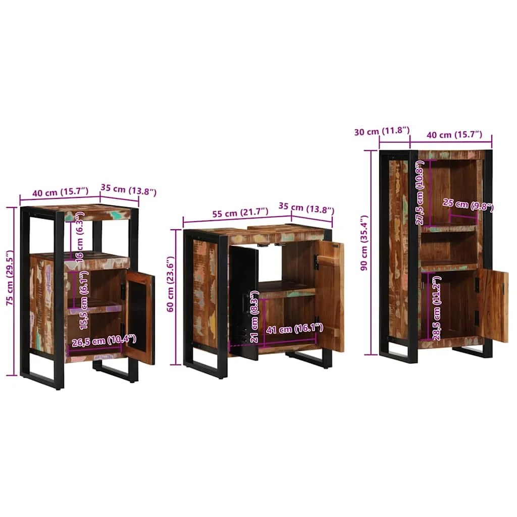 Sada kúpeľňového nábytku s dverami 3 pcs Masívne obnovené drevo