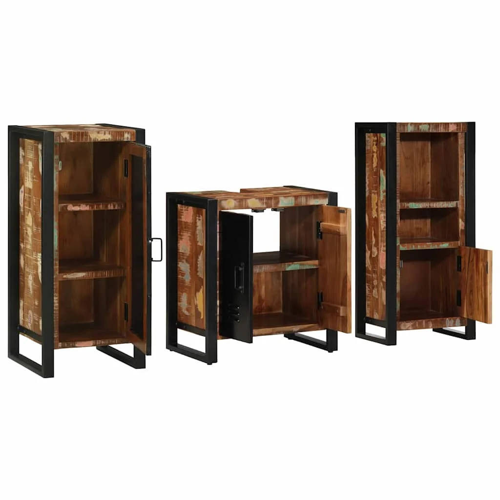 Sada kúpeľňového nábytku Nástenný 3 pcs Masívne obnovené drevo