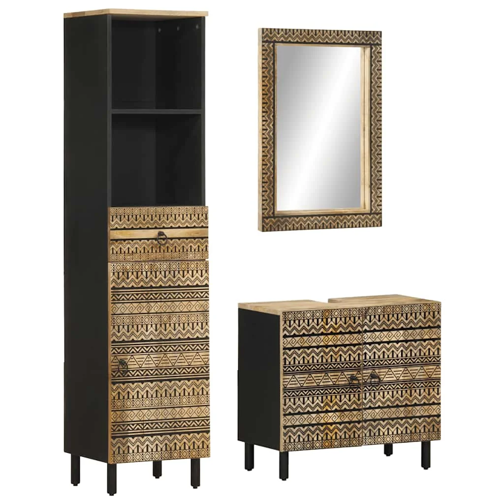 3-dielna súprava kúpeľňového nábytku mangovníkové drevo