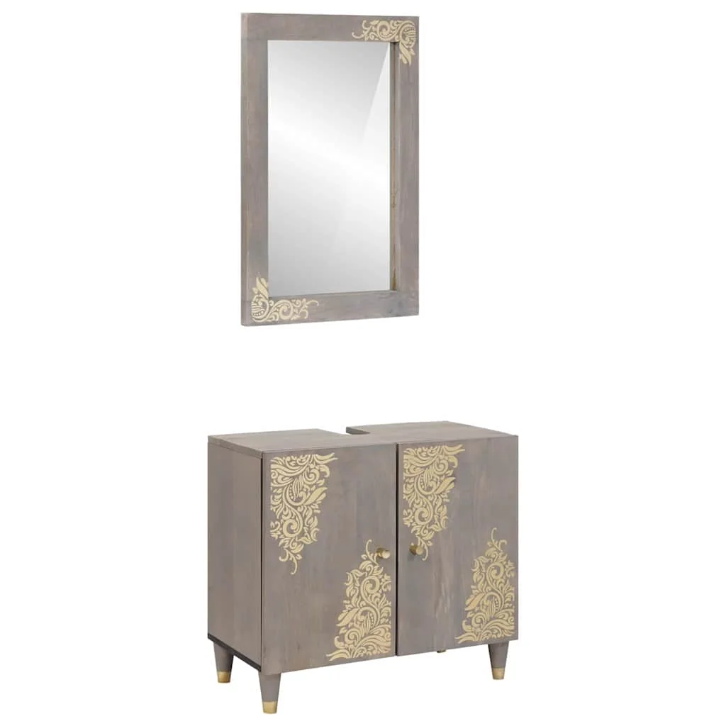 Set kabinetov do kúpeľne 2 pcs Sivá Masívne mango drevo
