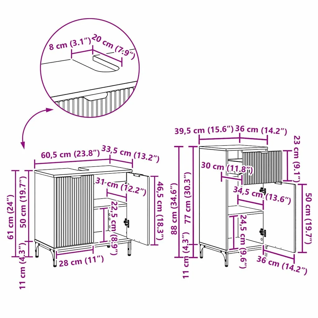 Sada kúpeľňového nábytku so zásuvkou 2 pcs Sivý Sonoma