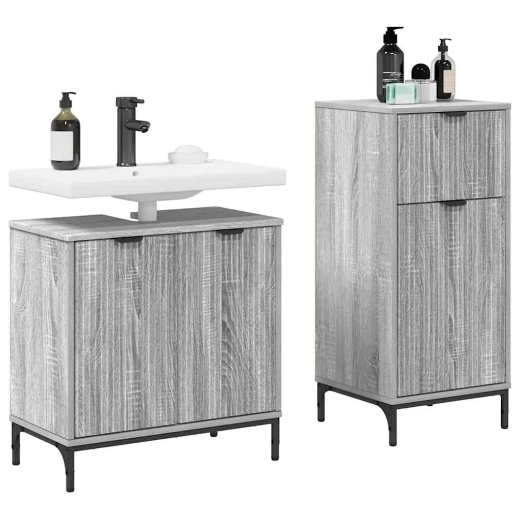Sada kúpeľňového nábytku so zásuvkou 2 pcs Sivý Sonoma