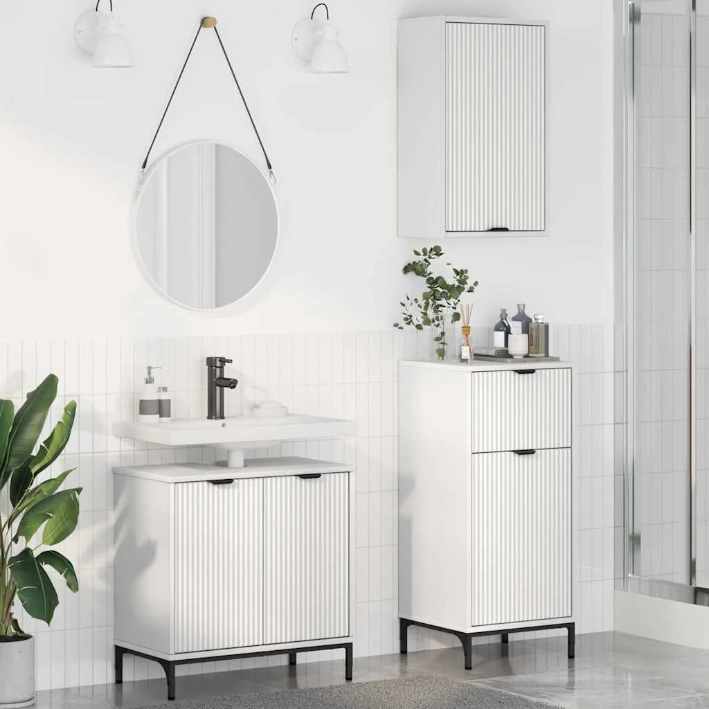 Sada kúpeľňového nábytku 3 pcs Biela Spracované drevo a kov