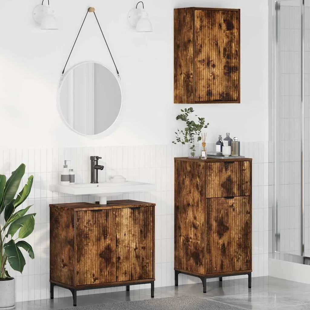 Sada kúpeľňového nábytku so zásuvkou Nástenný 3 pcs Dymová dub