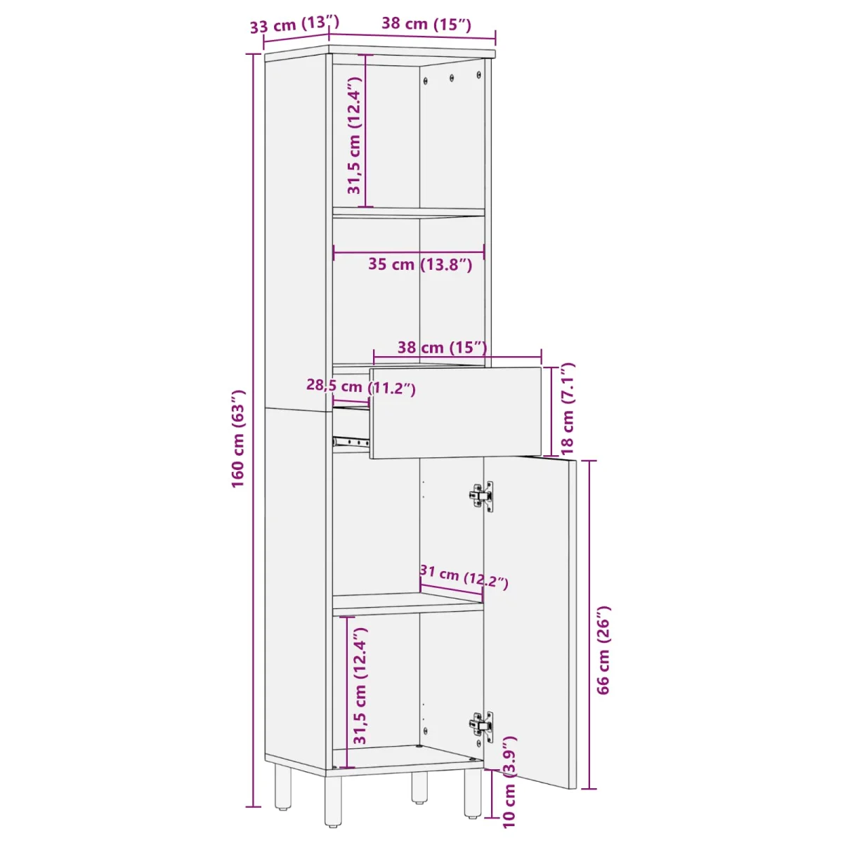 Kúpeľňová skriňa Hnedá 38 x 33 x 160 cm Masívne mango drevo