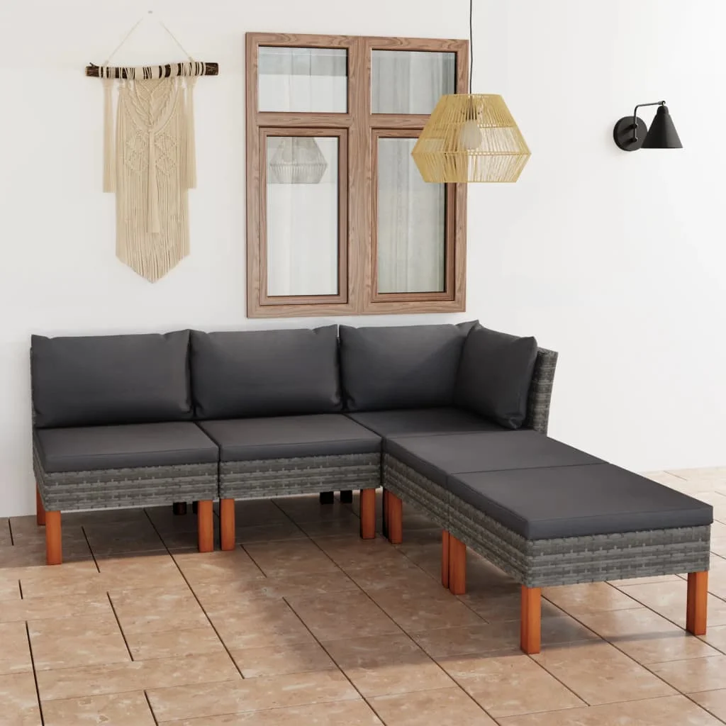 5-dielna záhradná sedacia súprava s podložkami polyratan sivá