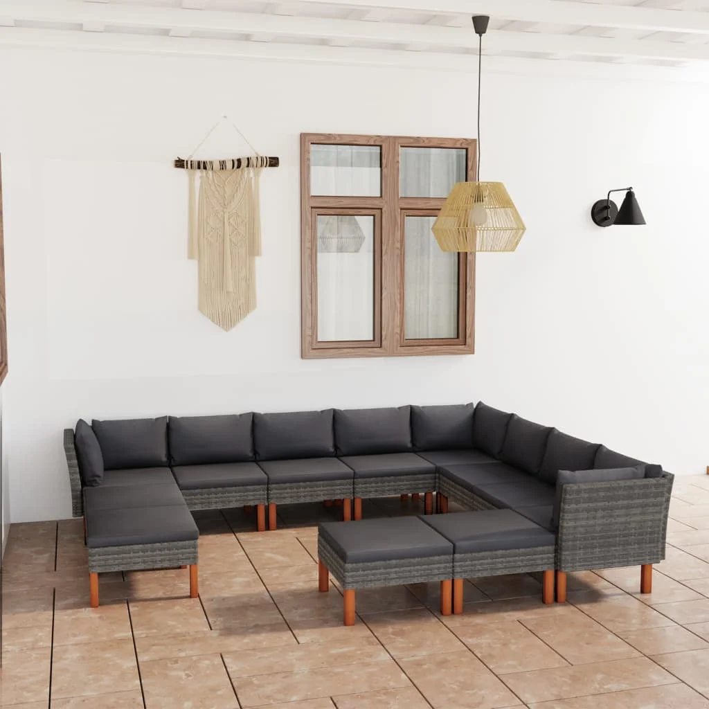 12-dielna záhradná sedacia súprava s podložkami polyratan sivá