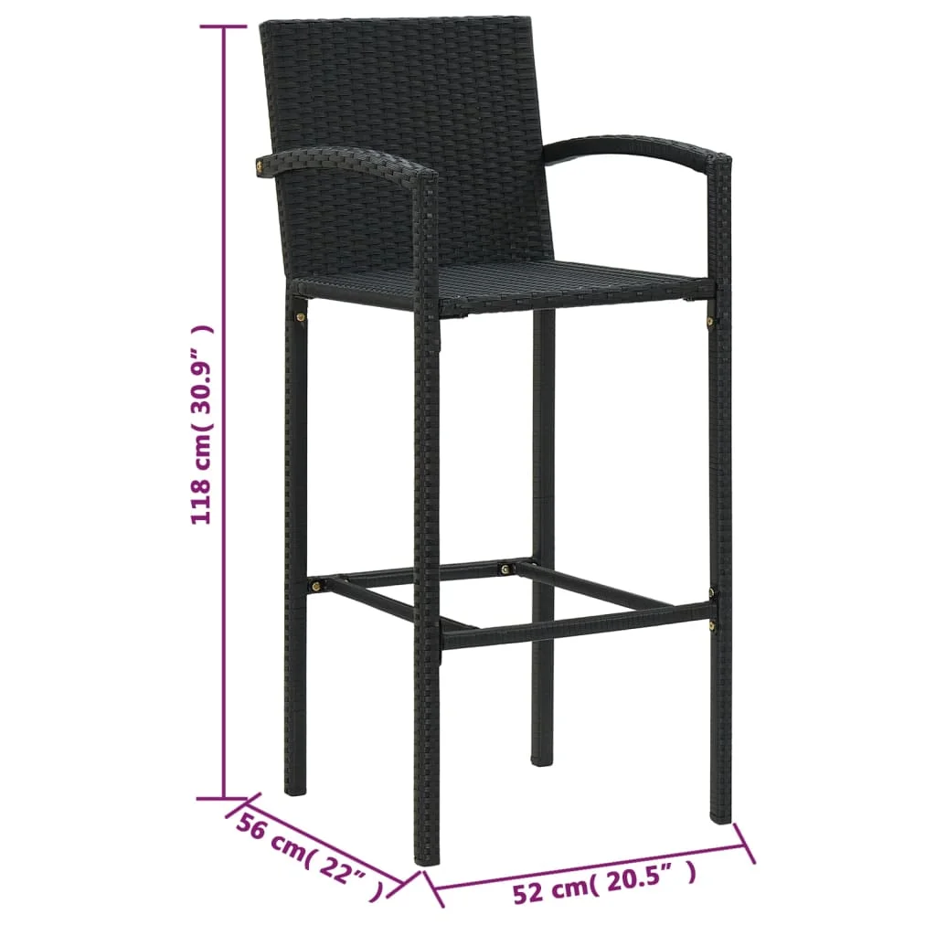 5-dielna záhradná barová súprava čierna polyratanová