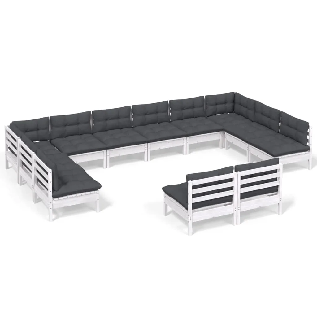 12-dielna záhradná súprava s vankúšmi biela borovicový masív