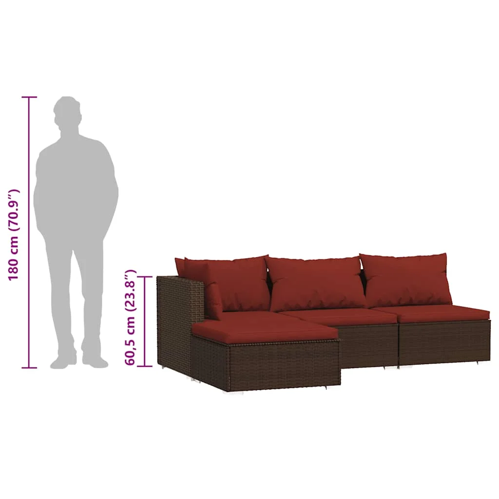 4-dielna záhradná sedacia súprava s vankúšmi hnedá polyratan