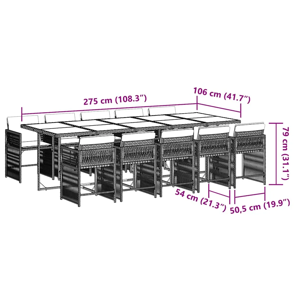 11-dielna záhradná jedálenská súprava s vankúšmi sivá polyratan