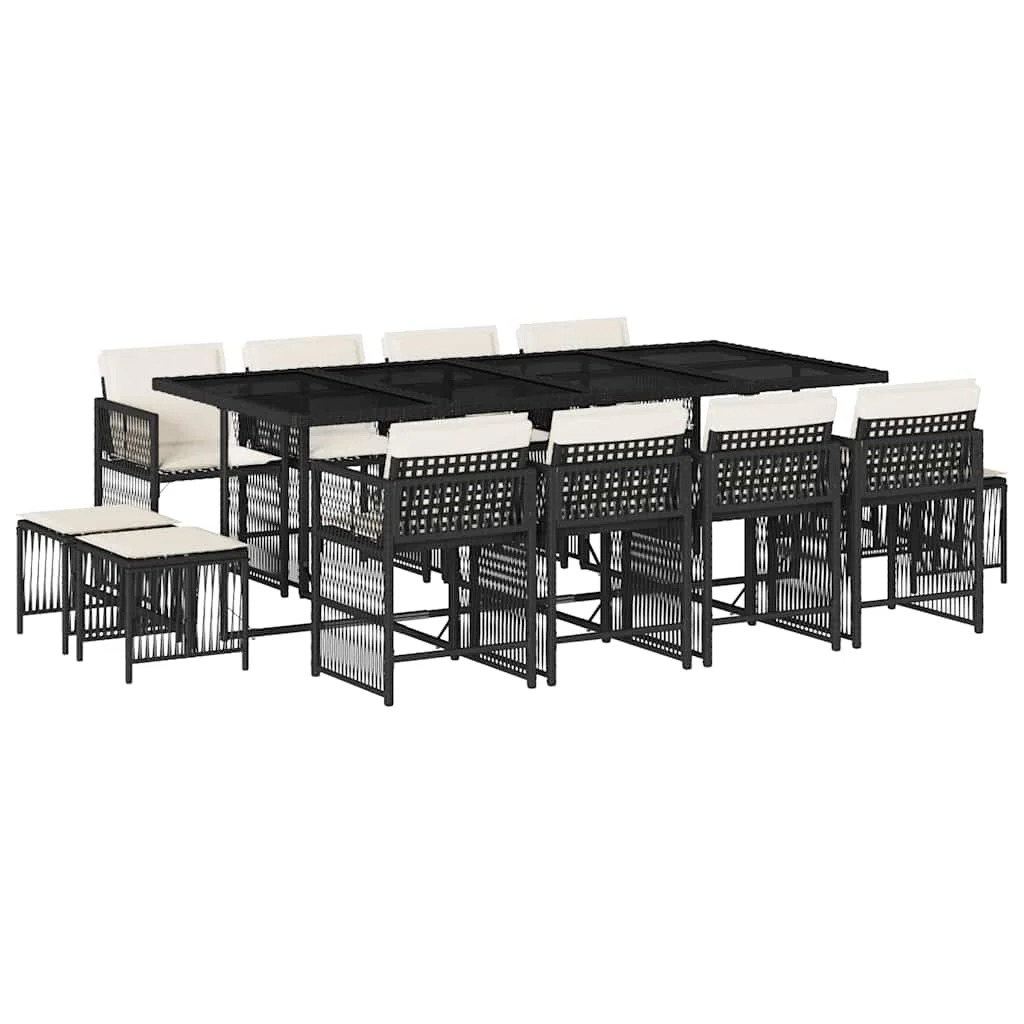 13-dielna záhr. jedálenská súprava s vankúšmi čierna polyratan