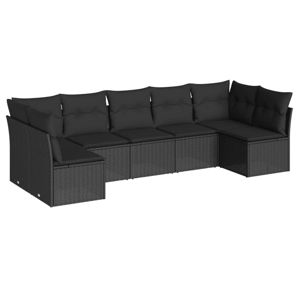 7-dielna záhradná súprava pohoviek s vankúšmi čierna polyratan