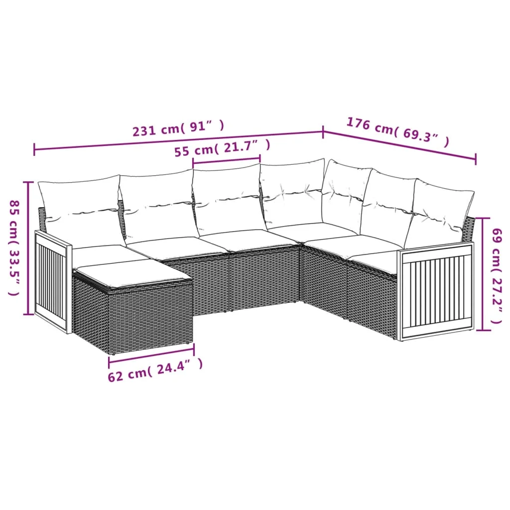 7-dielna záhradná súprava pohoviek s vankúšmi čierna polyratan