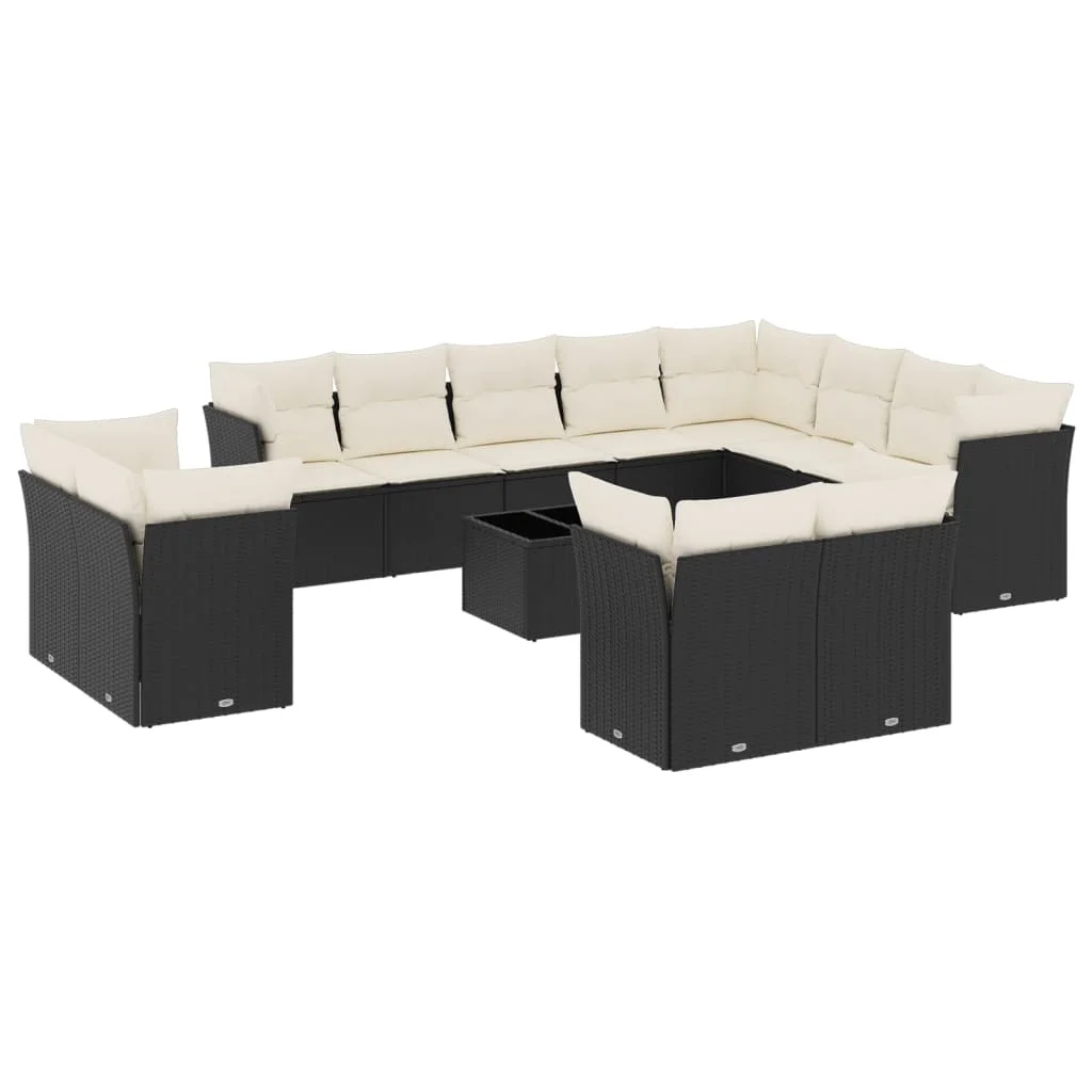 13-dielna záhr. jedálenská súprava s vankúšmi čierna polyratan