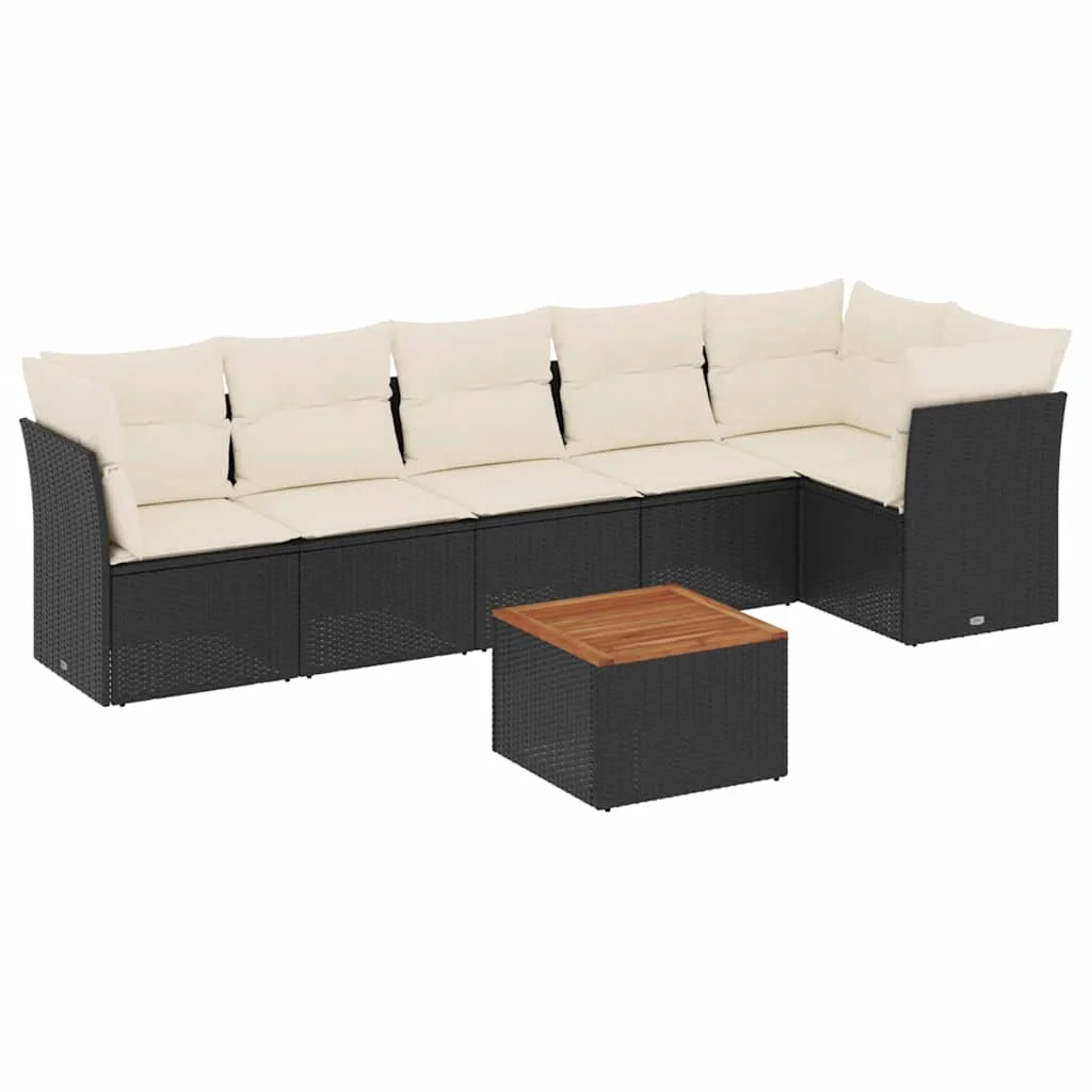 7-dielna záhradná súprava pohoviek s vankúšmi čierna polyratan