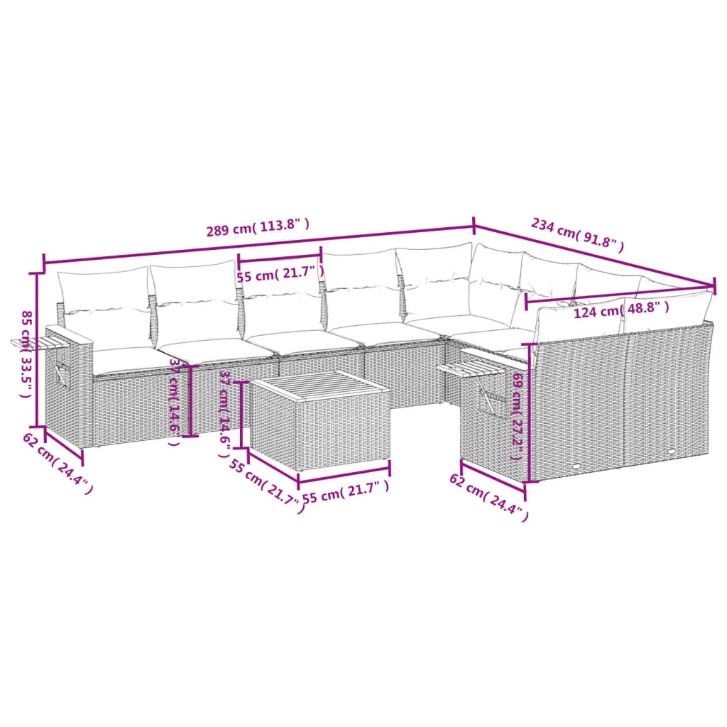 10-dielna záhradná sedacia súprava a vankúše béžová polyratan