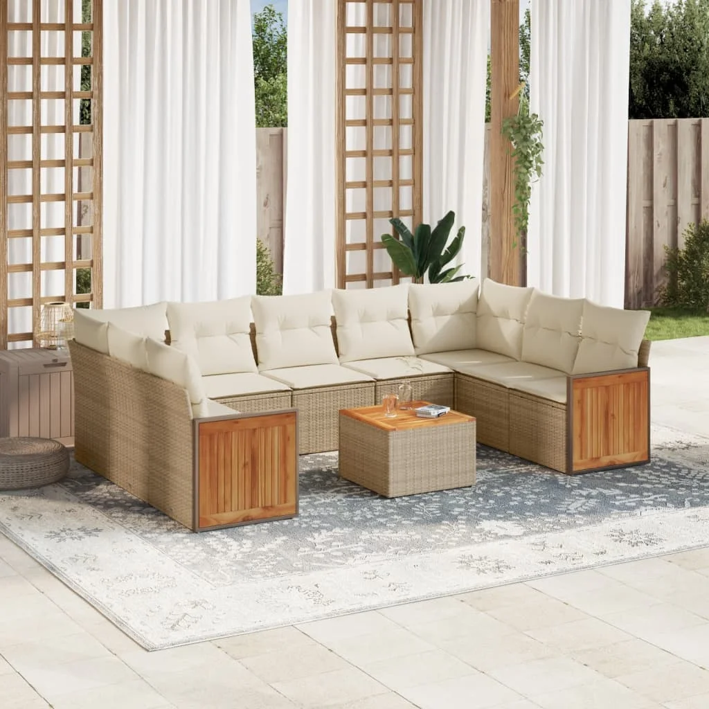 10-dielna záhradná sedacia súprava a vankúše béžová polyratan