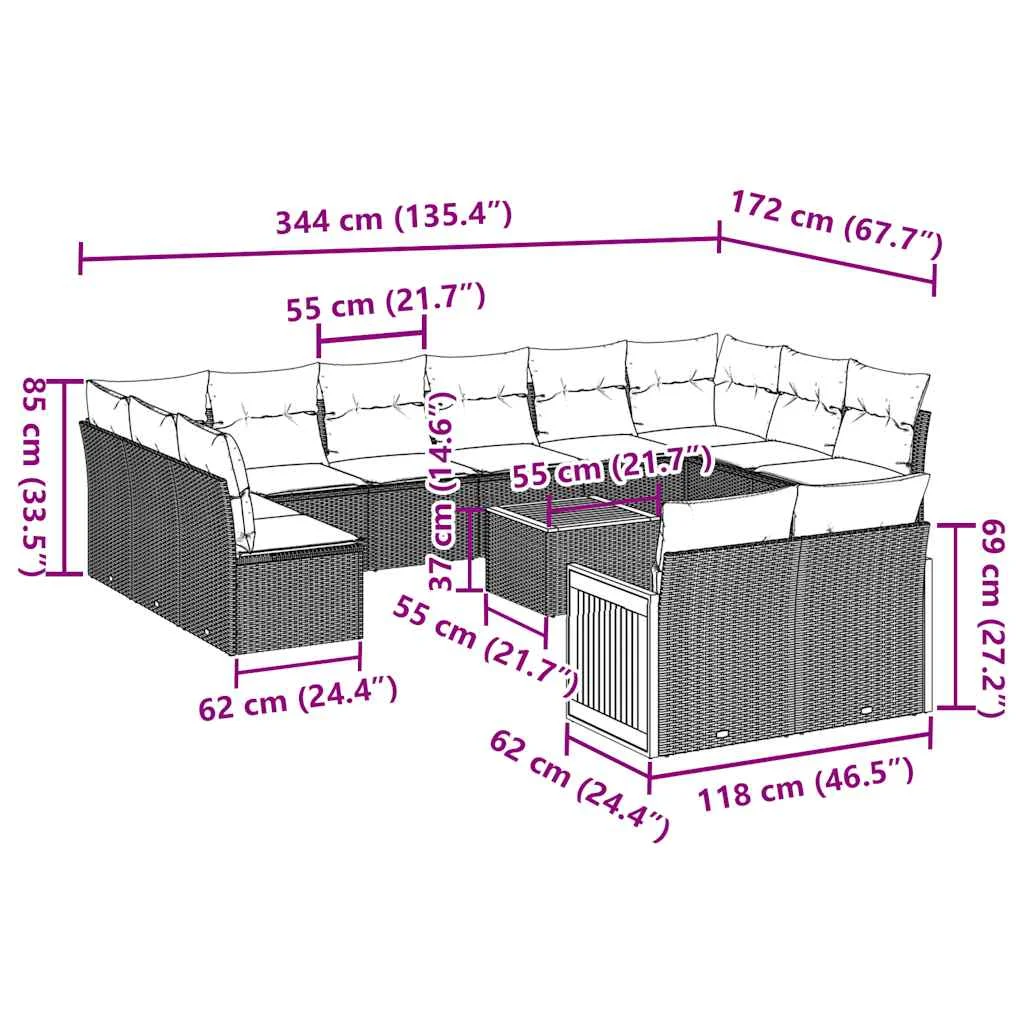 13-dielna záhr. jedálenská súprava s vankúšmi čierna polyratan
