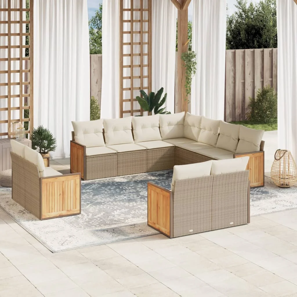 11-dielna záhradná jedálenská súprava vankúše béžová polyratan