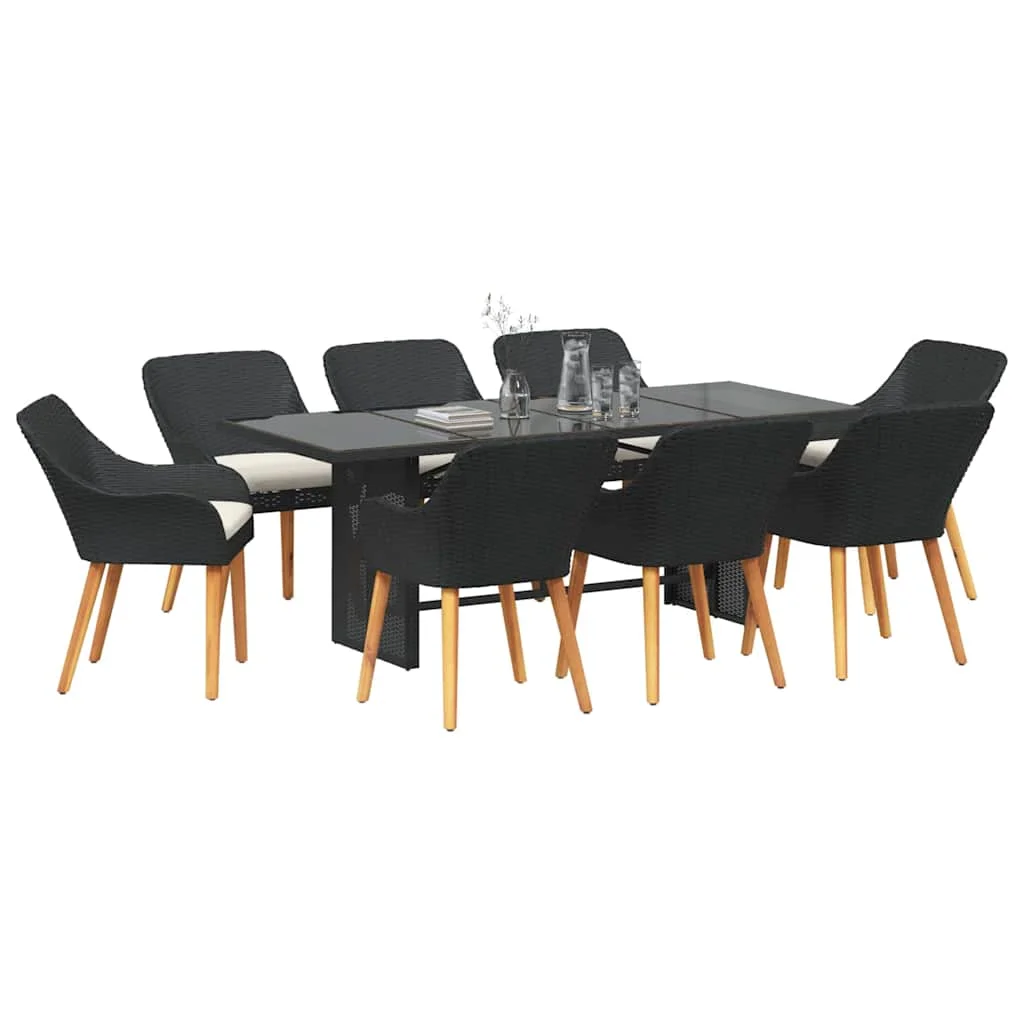 Záhradný jedálenský set s vankúšom 9 pcs Čierna polyratan