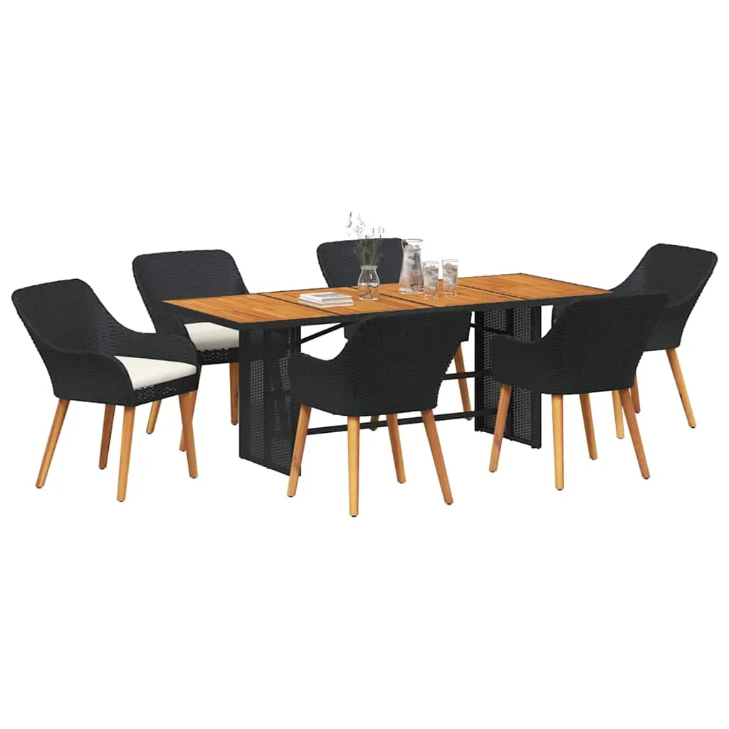 Záhradný jedálenský set s vankúšom 7 pcs Čierna polyratan