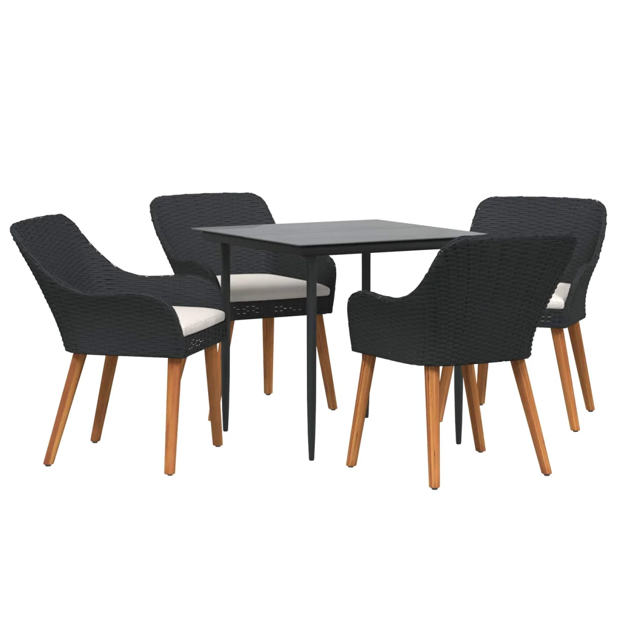 Záhradný jedálenský set s vankúšom 5 pcs Čierna polyratan