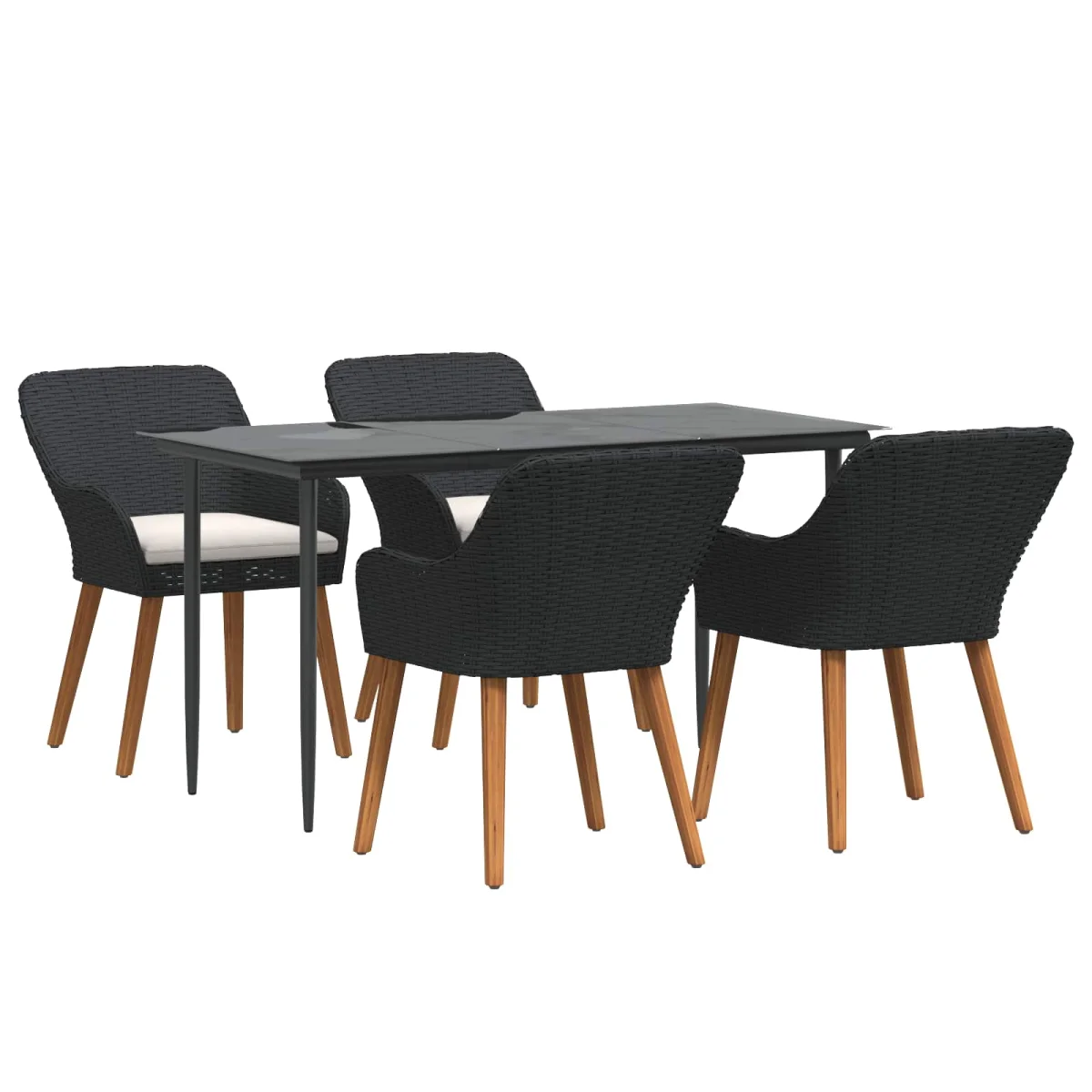 Záhradný jedálenský set s vankúšom 5 pcs Čierna polyratan