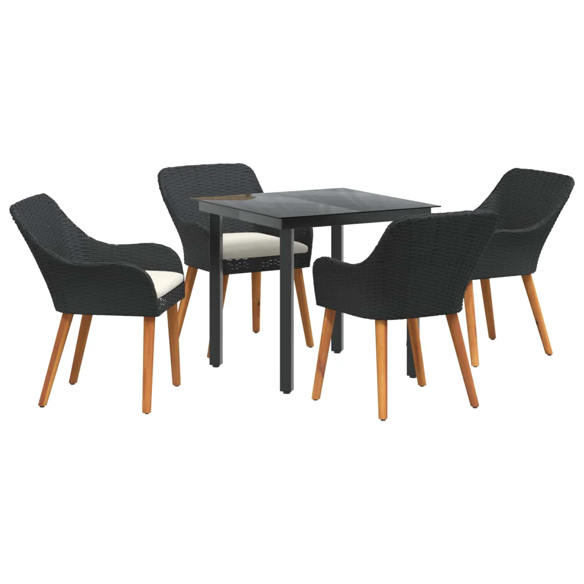 Záhradný jedálenský set s vankúšom 5 pcs Čierna polyratan