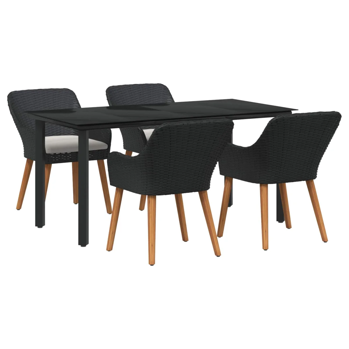 Záhradný jedálenský set s vankúšom 5 pcs Čierna polyratan
