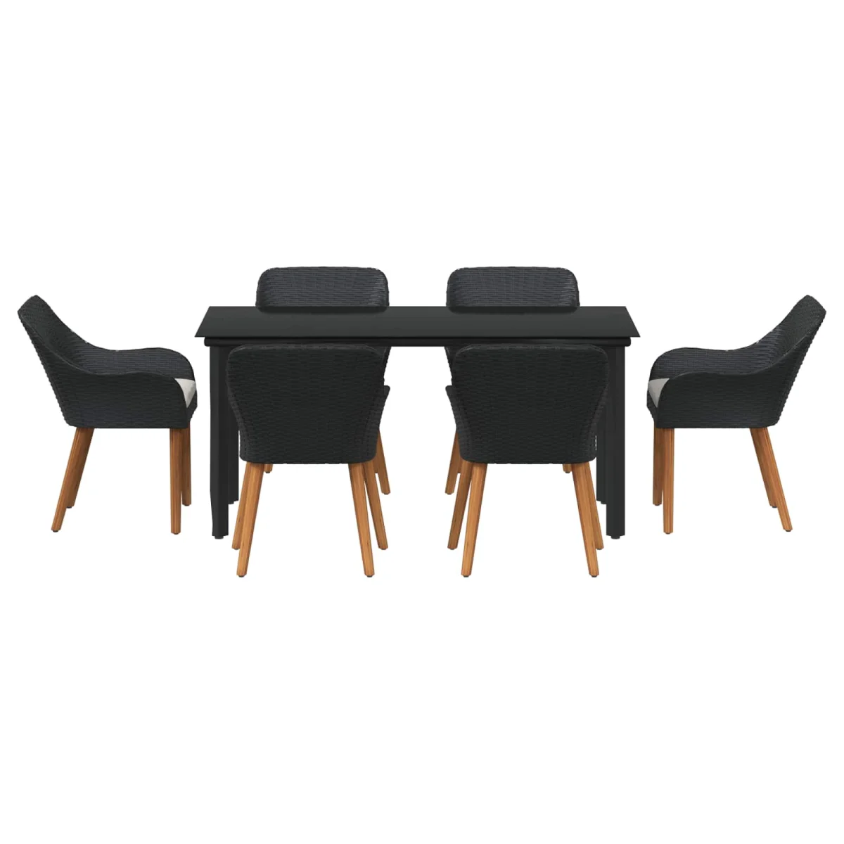 Záhradný jedálenský set s vankúšom 7 pcs Čierna polyratan