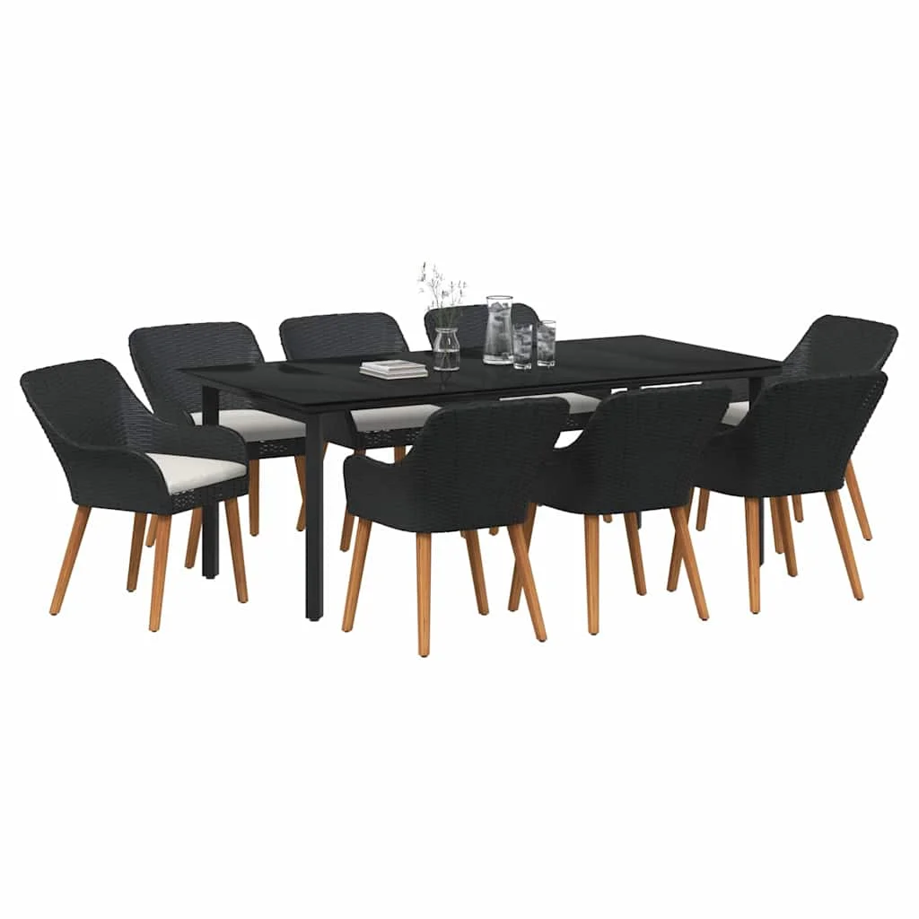 Záhradný jedálenský set s vankúšom 9 pcs Čierna polyratan