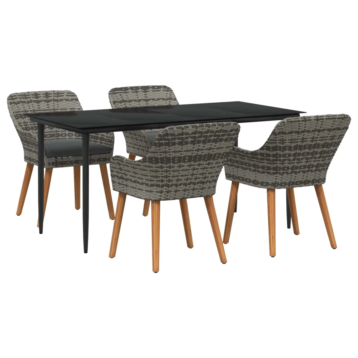 Záhradný jedálenský set s vankúšom 5 pcs Sivá polyratan