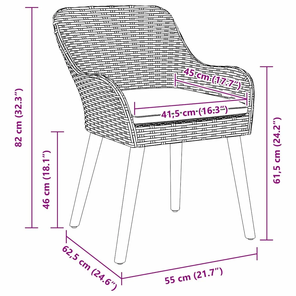 Záhradný jedálenský set s vankúšom 7 pcs Sivá polyratan