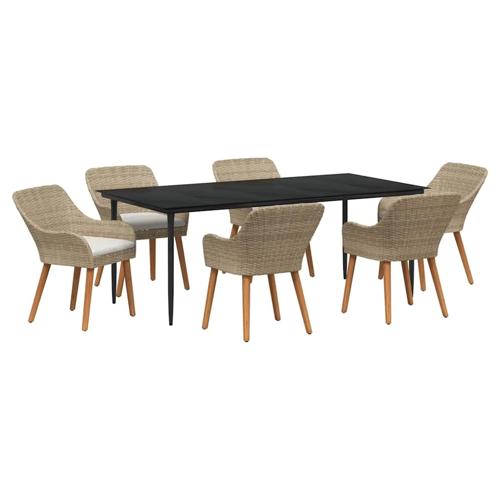 Záhradný jedálenský set s vankúšom 7 pcs Béžová polyratan